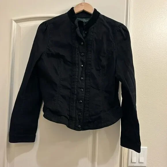 Ralph Lauren black denim woman's jacket w velvet at the collar/sparkly buttons - Picture 1 of 16